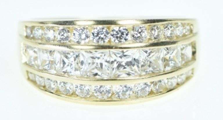 14K Yellow Gold Graduated CZ Channel Statement Band Ring