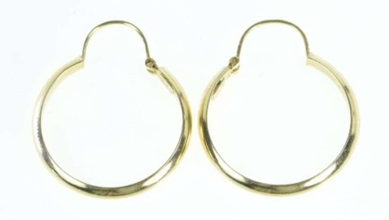 18K Yellow Gold 24mm Vintage Round Classic Hoop Earrings