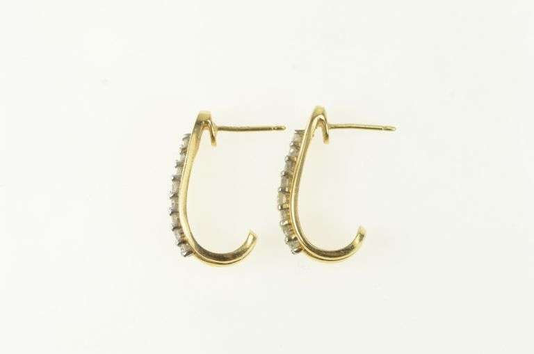 14K Yellow Gold 0.40 Ctw Diamond Curved Bar Statement Earrings