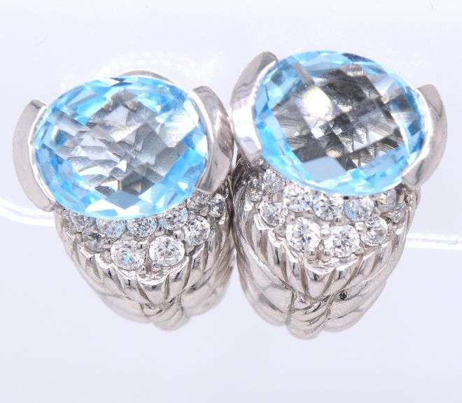 Judith Ripka 925 sterling silver blue topaz earrings