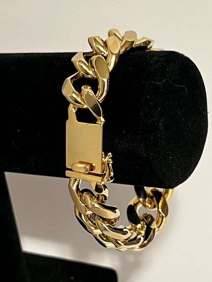 Huge 90 Gram 14 Kt Gold Plate Curb Link Bracelet SA32R