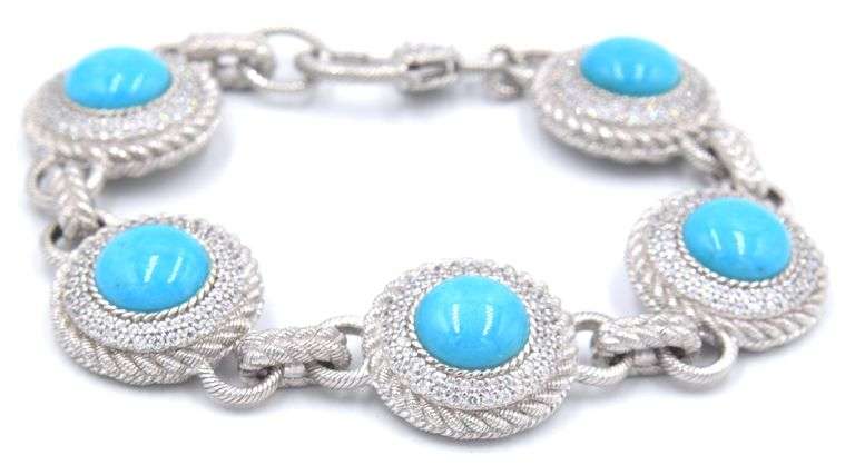 Signed Judith Ripka 925 sterling silver Turquoise link bracelet