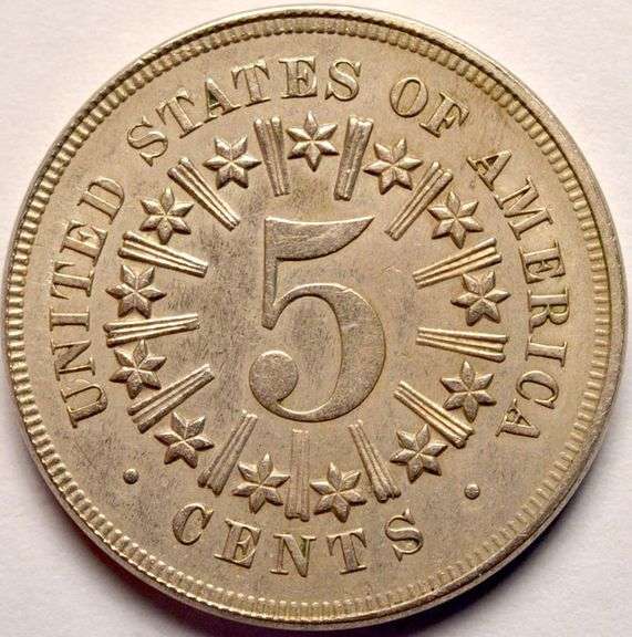 1867 Shield Nickel, Date Area Cleaned.