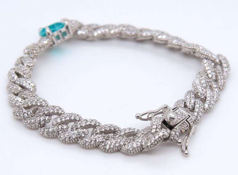 Heart Shaped Cubic Zirconia Sterling Silver Bracelet