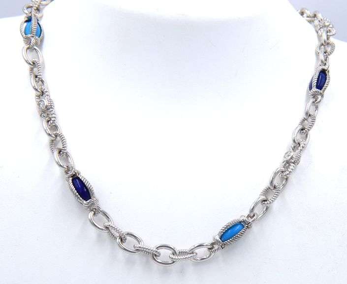 925 Sterling silver Judith Ripka Turquoise and Lapis link necklace