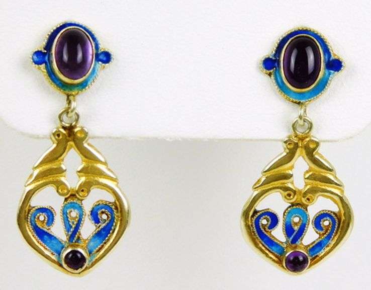 Vintage Sterling Enamel & Amethyst's Earrings