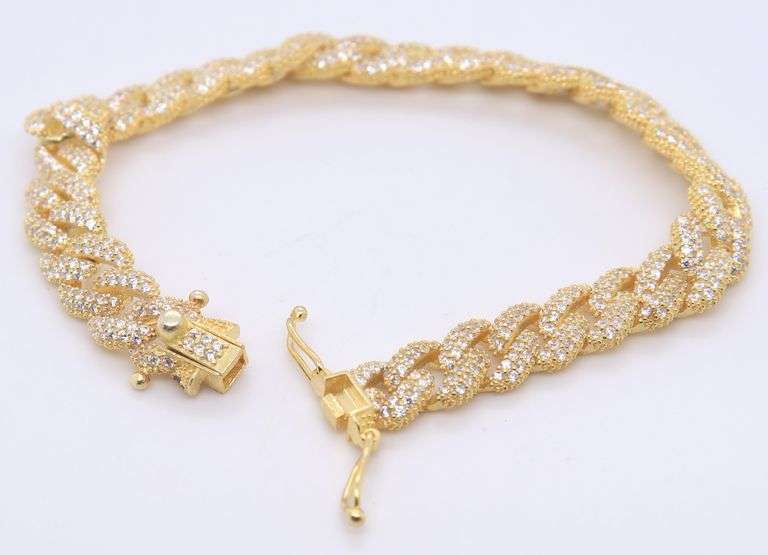 Sterling Silver Cubic Zirconia Curb Link Bracelet