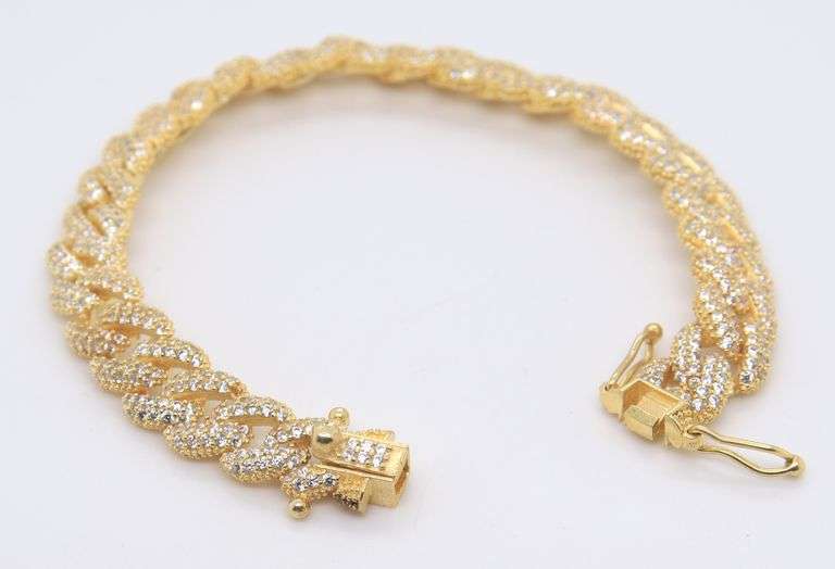 925 Sterling Silver Cubic Zirconia Curb Link Bracelet