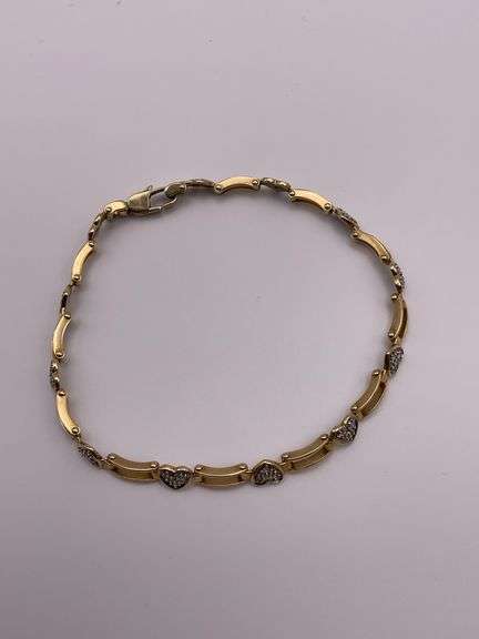 7.2g 10k Yellow Gold Heart Diamond Bracelet 7.5"