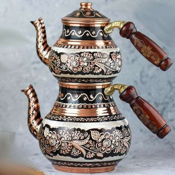 Artisanal Handcrafted Arabic Copper Tea Kettle Set