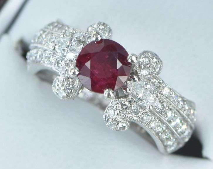 18K White Gold 2.13 Ctw Ruby Diamond Engagement Ring