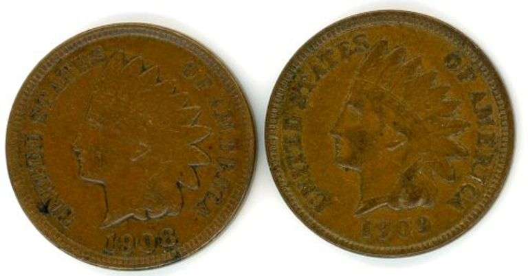 Two Different Indian Head Cents in XF: 1908 & 1909