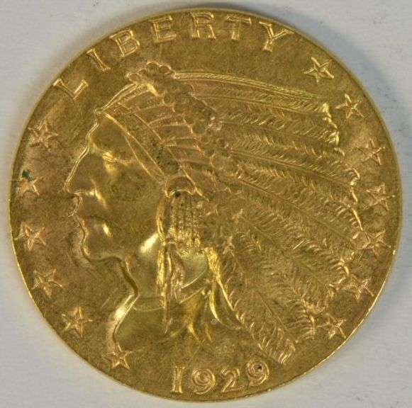 Lovely blazing BU 1929 US $2.50 Indian Gold Piece. Last year of issue
