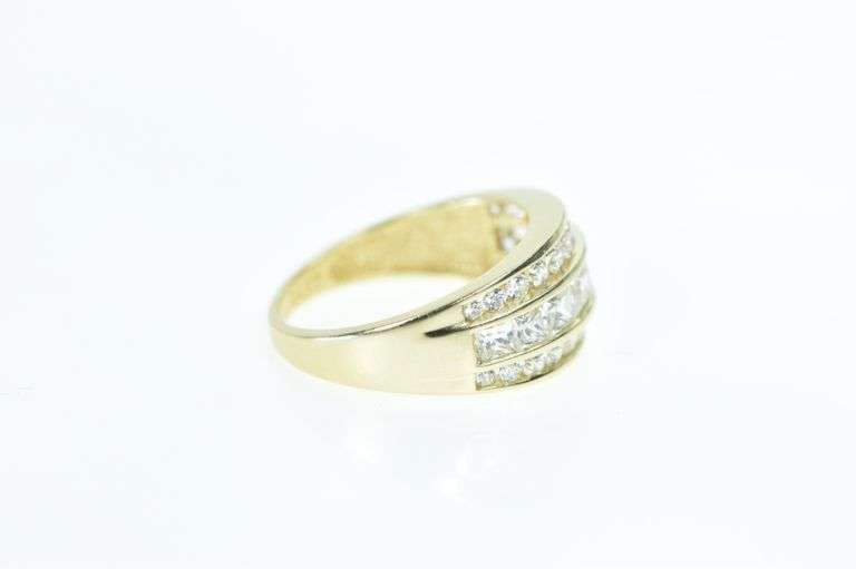14K Yellow Gold Graduated CZ Channel Statement Band Ring