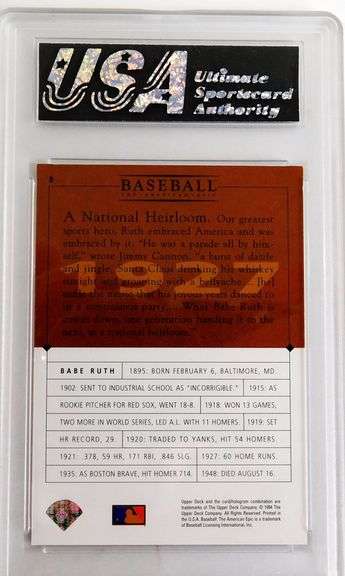 Babe Ruth 1994 General Motors Baseball Card, 10 Gem-MT