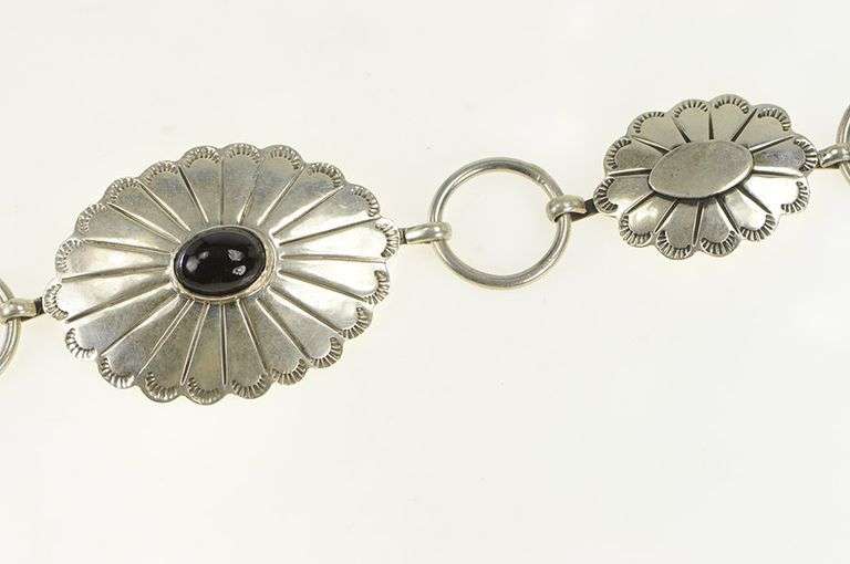 Sterling Silver Black Onyx Southwestern Stamped Oval Belt