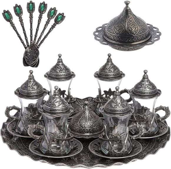 Antique Black Handmade Turkish Tea Set