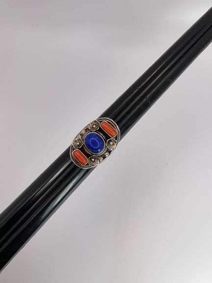 10.0g .925 Sterling Ring Sapphire/ Jasper Size 7.5