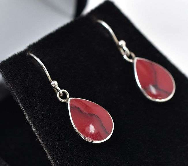 Sterling Silver Red Jasper Gemstone Dangle Earrings