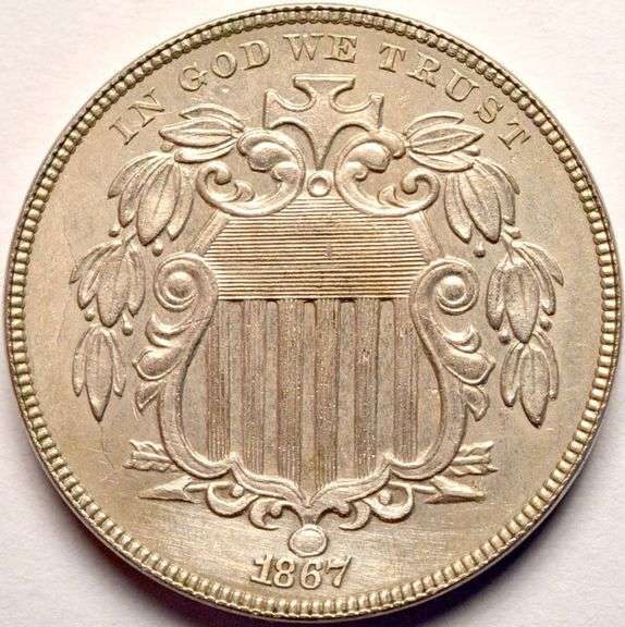 1867 Shield Nickel, Date Area Cleaned.