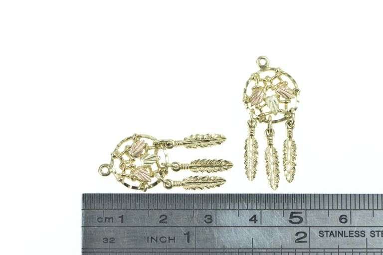 10K Yellow Gold Black Hills Gold Dream Catcher Dangle Earring Jackets