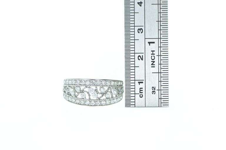 14K White Gold Vintage Vine Milgrain Leaf CZ Band Ring