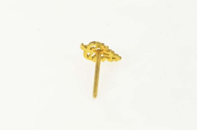 14K Yellow Gold Filigree Leaf Nature Motif Single Stud Earring