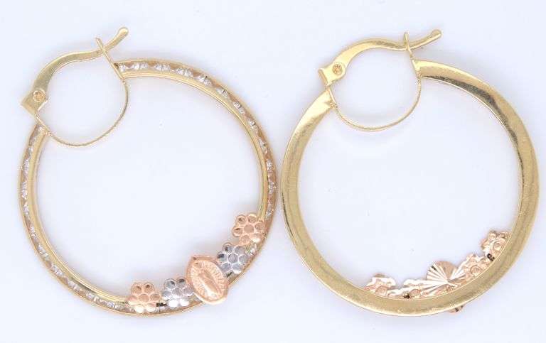 14kt Yellow gold Religious hoop earrings