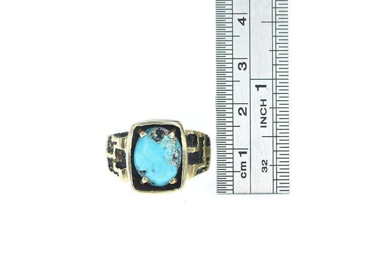 10K Yellow Gold Turquoise Abstract Squared Geometric Ring