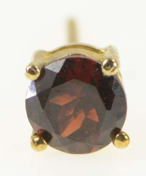 14K Yellow Gold Round Garnet Vintage Solitaire Single Earring