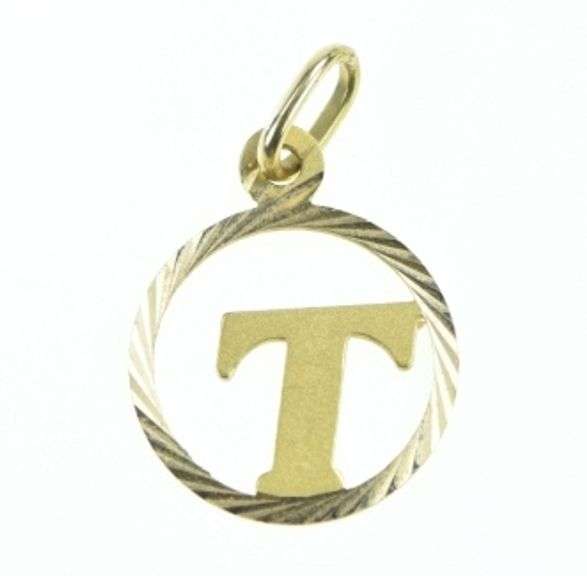 18K Yellow Gold T Letter Initial Monogram Name Charm/Pendant