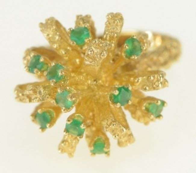 14K Yellow Gold Natural Emerald Vintage Pom Cluster Ring