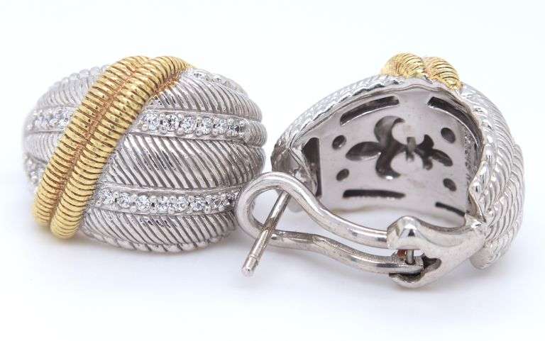 Judith Ripka 925 sterling silver CZ half moon earrings