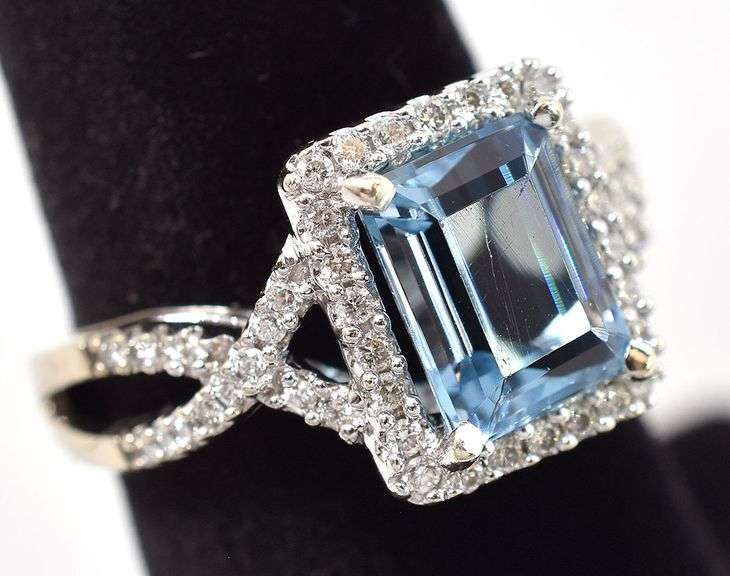 Astounding 14K White Gold Blue Topaz and Diamond Ring
