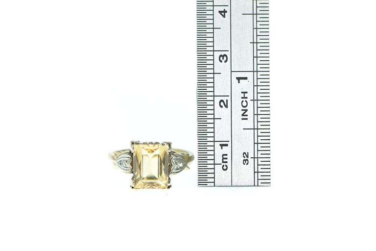 10K Yellow Gold 1950's Emerald Cut Syn. Citrine Diamond Ring