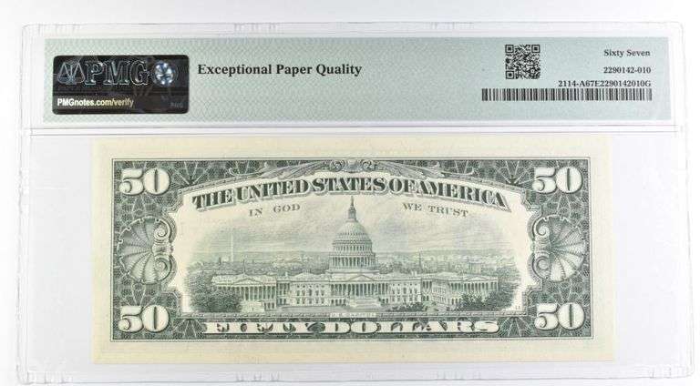 1969 $50 Boston MA US FRN Fr#2114-A 67 Superb Gem Unc EPQ PMG