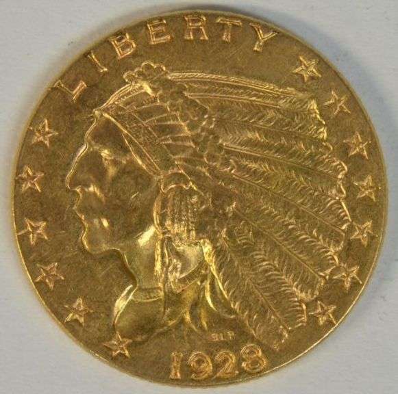 Fresh BU 1928 US $2.50 Indian Gold Piece. Nice