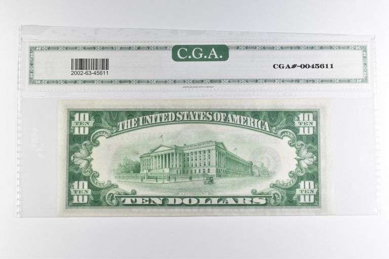 CGAI Choice Unc 63 $10 1928-B Chicago, IL US FRN Green Seal FR-2002-G