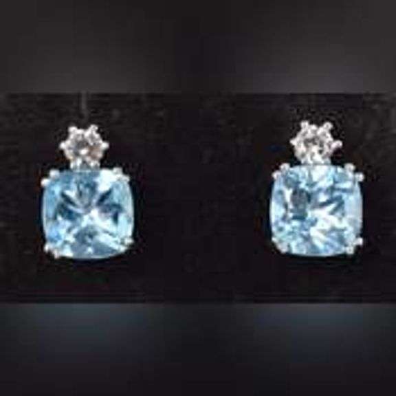 Sparkling 925 Blue Topaz and CZ Gemstone Stud Earrings