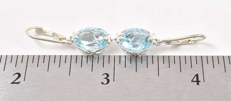 Elegant 925 Flower Blue Topaz Gemstone Earrings
