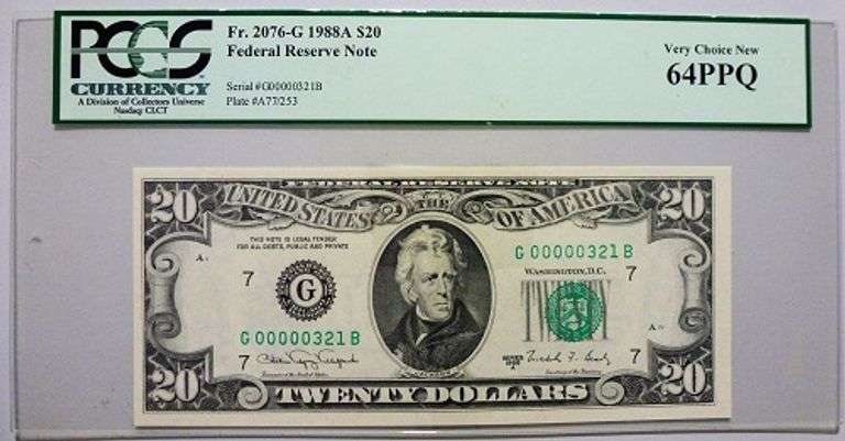 Superb 1988A $20 Note Descending Low Three Digit # 00000321-PCGS 64 PPQ!