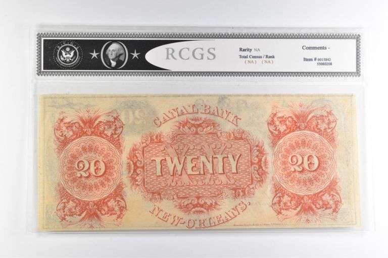 RCGS About CU 55 $20 1800s New Orleans, LA Canal Bank Note
