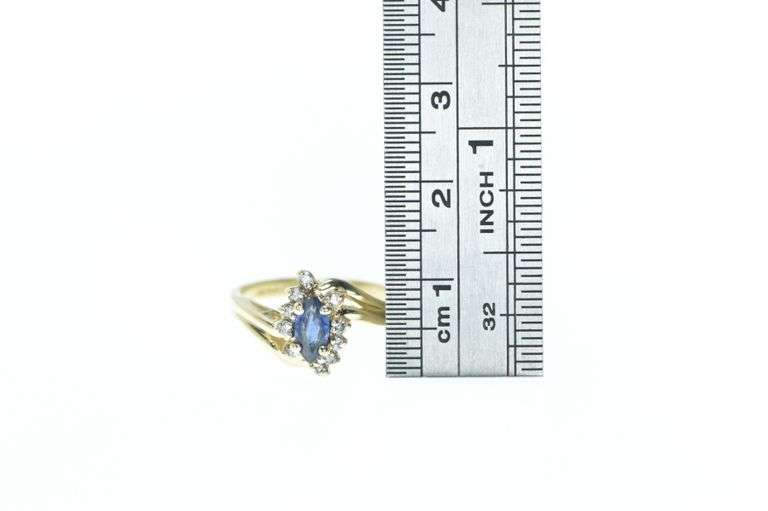 14K Yellow Gold Sapphire Diamond Halo Engagement Ring