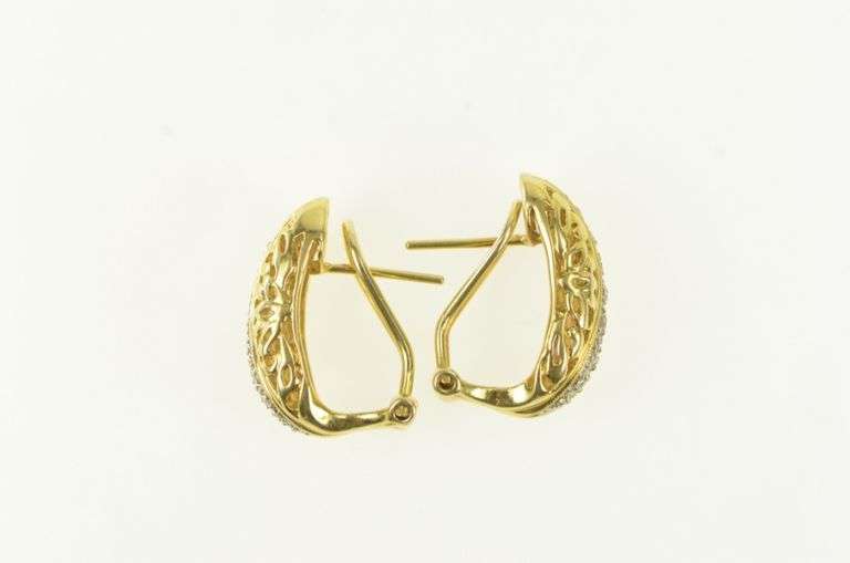 14K Yellow Gold Scroll Filigree Diamond French Clip Earrings