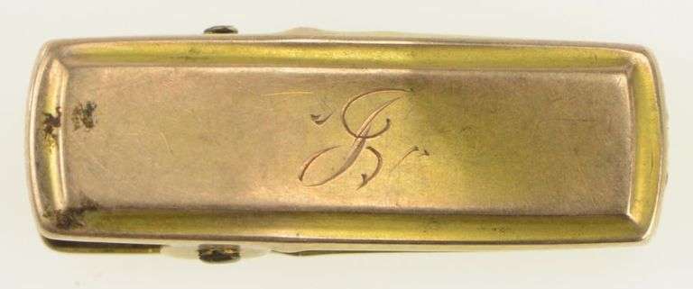 10K Yellow Gold J Cursive Letter Initial Monogram Bar Dress Clip