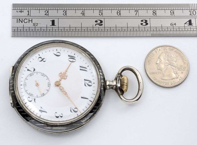 Rare 1908 Gala Swiss-Made .8 Silver Niello Pocket Watch