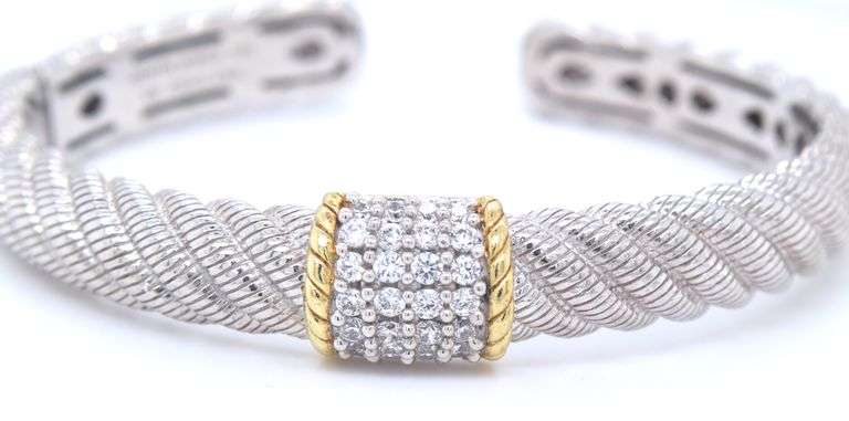 Judith Ripka 925 sterling silver cubic zirconia cuff bangle