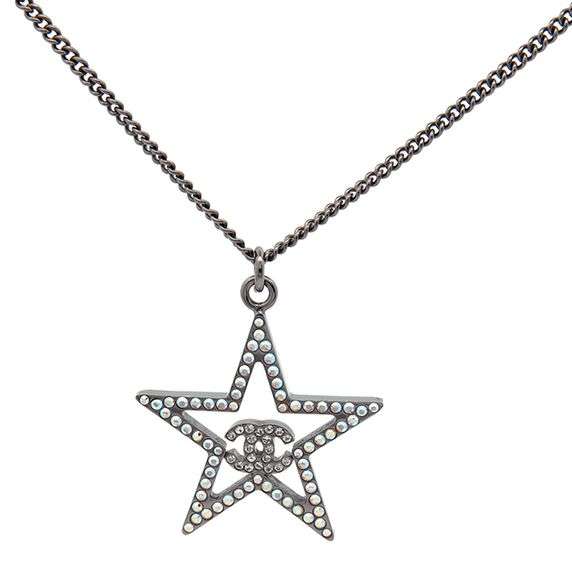 Chanel Pink Crystal CC Star Pendant Necklace