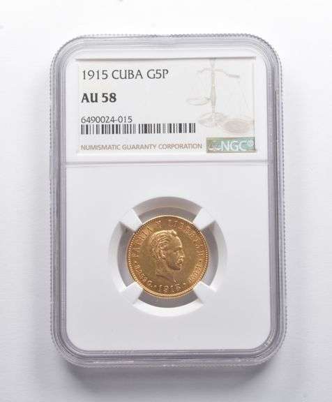 AU58 1915 Cuba Gold 5 Pesos NGC
