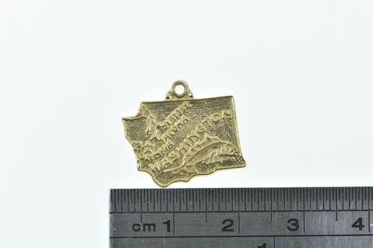 10K Yellow Gold Washington State USA Map Travel Charm/Pendant